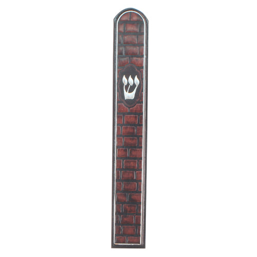 Round Wood/Leather Mezuzah Holder 15cm - Brown