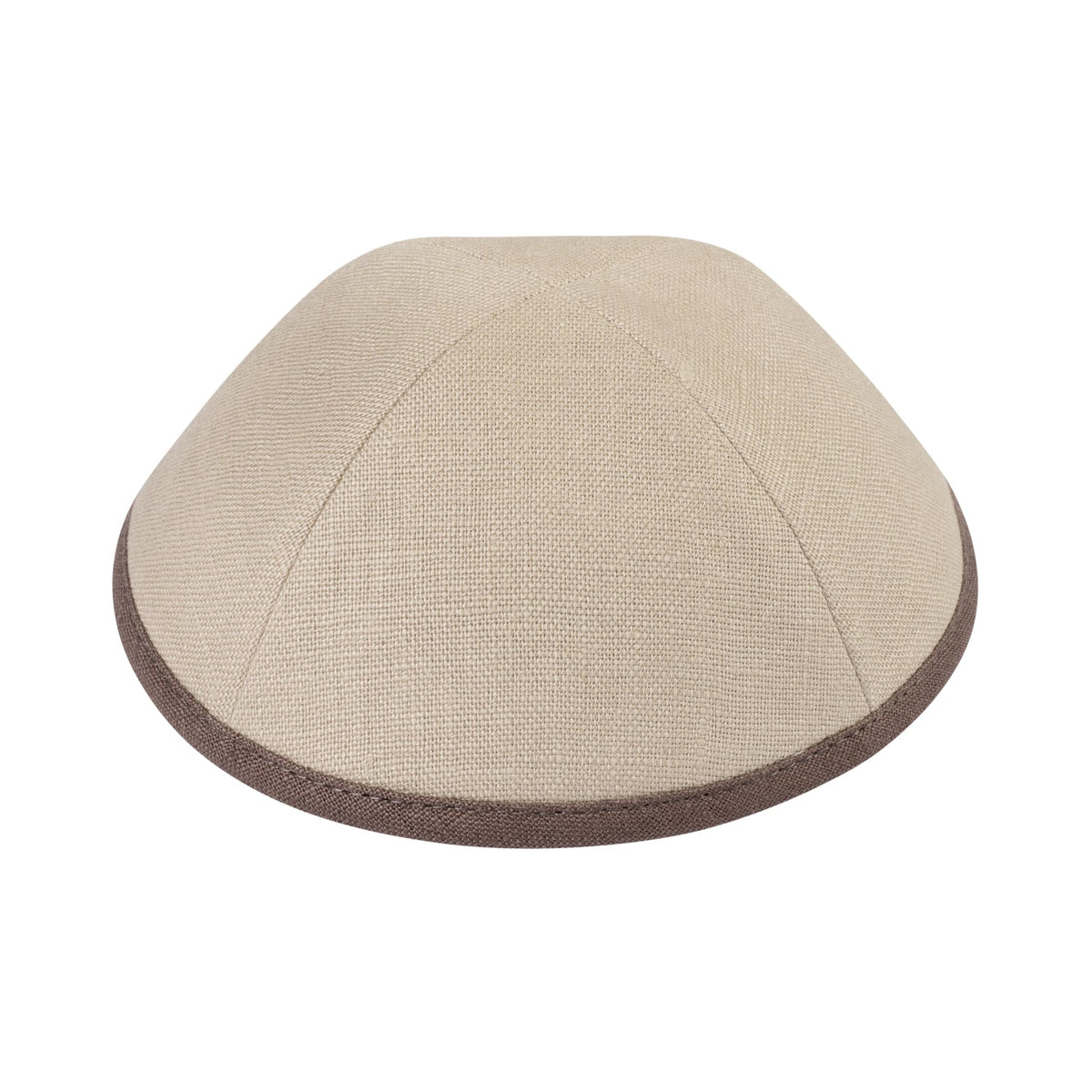 iKippah Light Taupe Linen W/ Brown Rim
