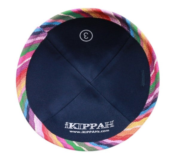 iKippah Navy Velvet W/ Colorful Rim