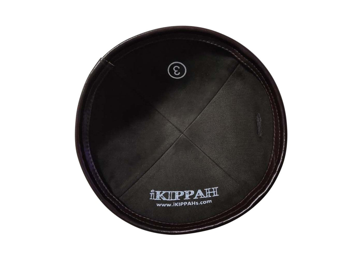 iKippah Brown Linen W/ Brown Leather Rim