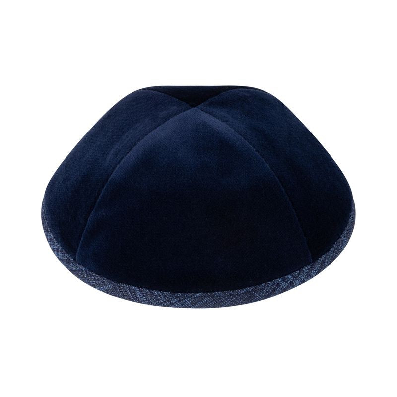 iKippah Navy Velvet W/ Blue Sketch Plaid Rim