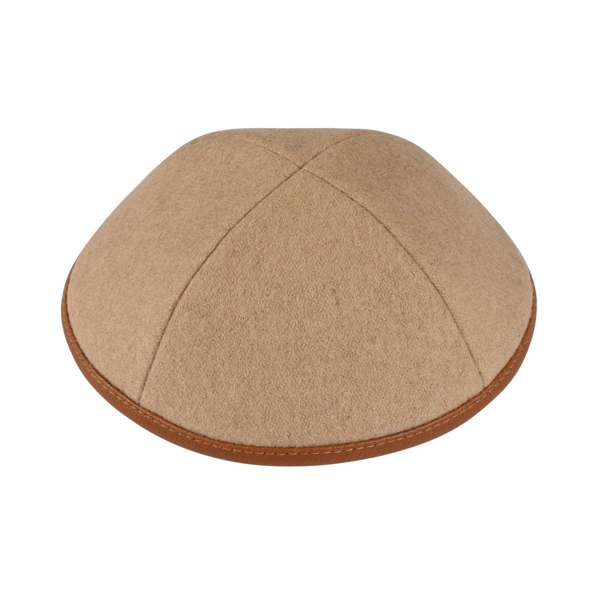 iKippah Beige Wool W/ Caramel Leather Rim