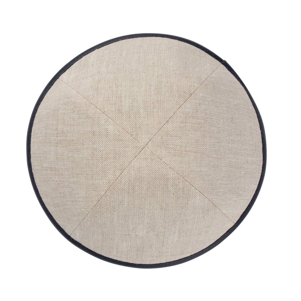 iKippah Tan Linen W/ Navy Leather Rim
