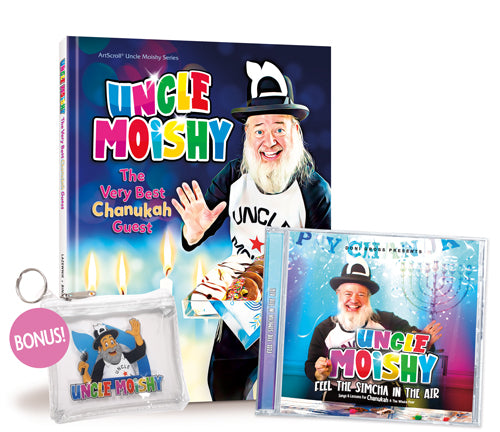 Uncle Moishy Chanukah Book + CD + FREE Tzedakah Pouch