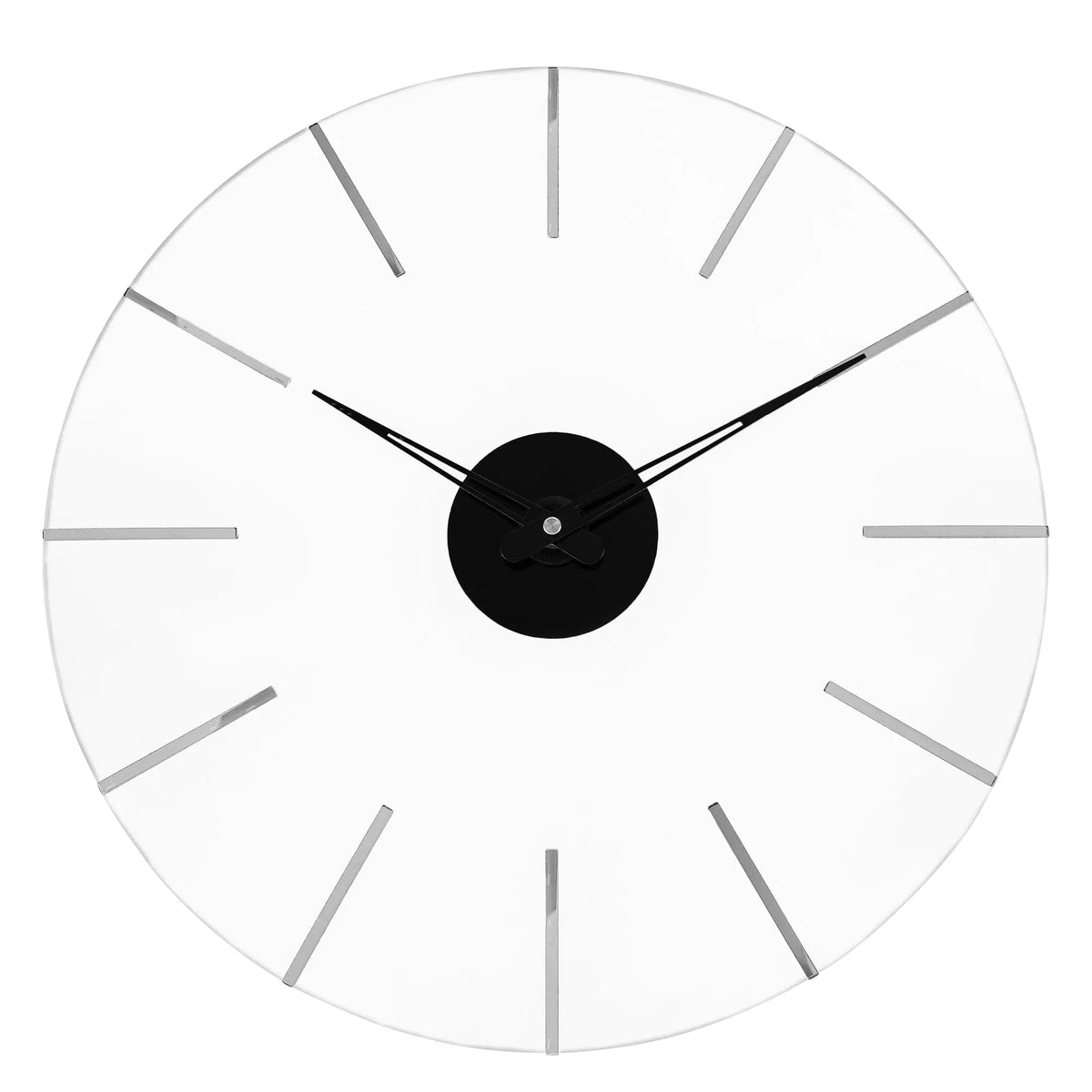 Lucite +Mirror Clock - 16" - Line Style - Silver Mirror