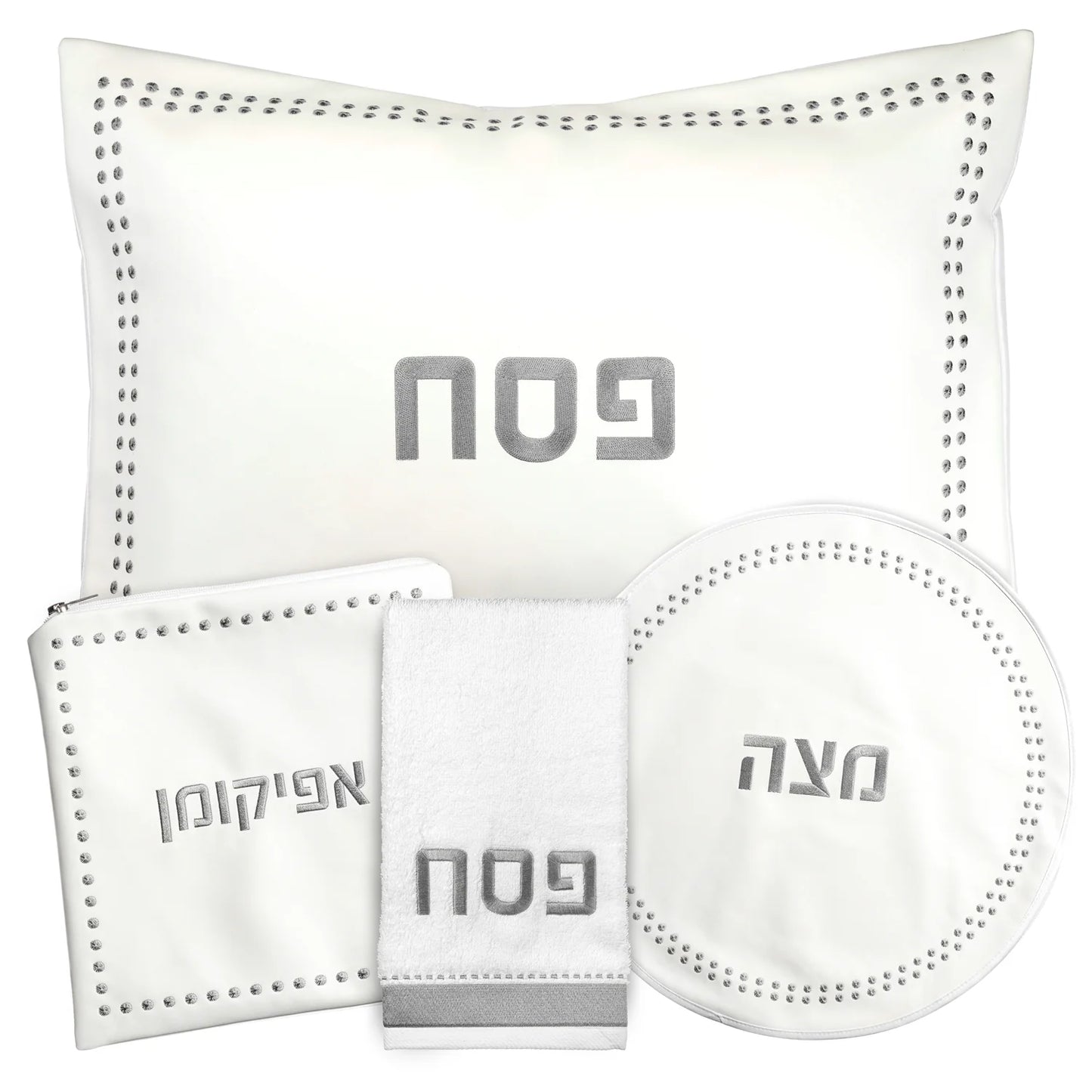 Dot Border Pesach Set-SILVER