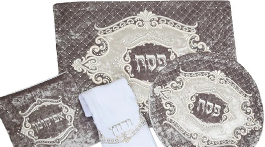 Marquise Collection Grey Velvet Seder Set #615GR ITEM# 50444