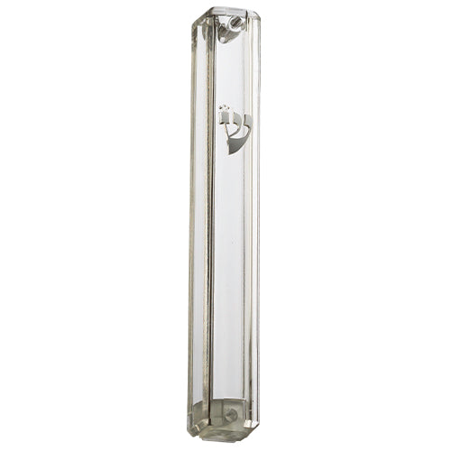 Water Proof Mezuzah Holder 12cm - Clear [Silver ש]