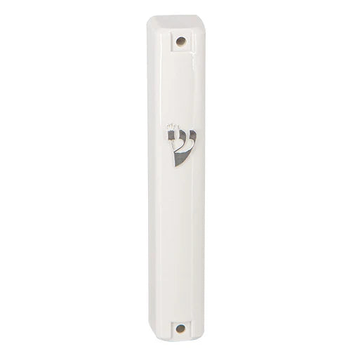 Water Proof Mezuzah Holder - White [Silver ש]