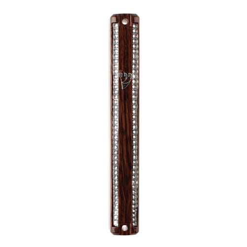 Water Proof Mezuzah Holder 12cm Wood Look W/Stones
