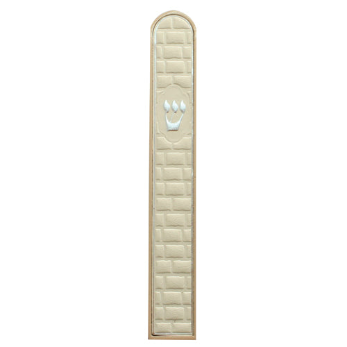 Round Wood/Leather Mezuzah Holder 15cm - Beigh N/A