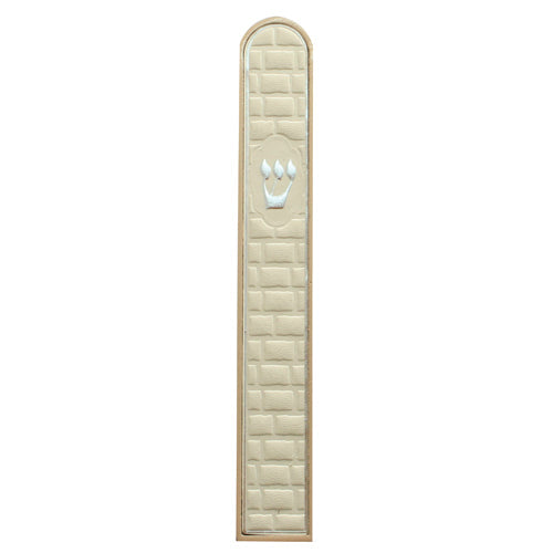Round Wood/Leather Mezuzah Holder - Beige