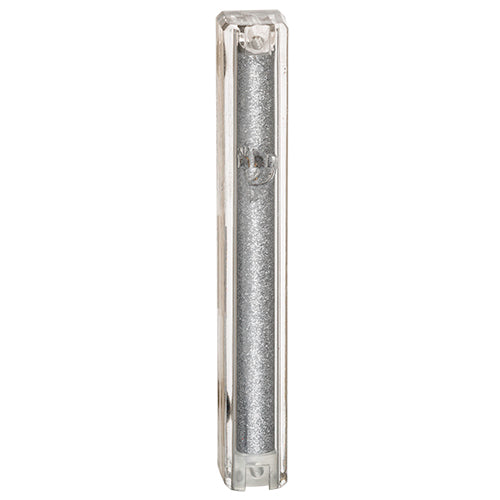 Water Proof Mezuzah Holder 12cm - Clear/Silver Glitter