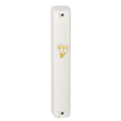 Water Proof Mezuzah Holder - White [Gold ש]