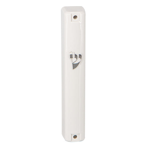 Water Proof Mezuzah Holder 15cm - White [Silver ש]