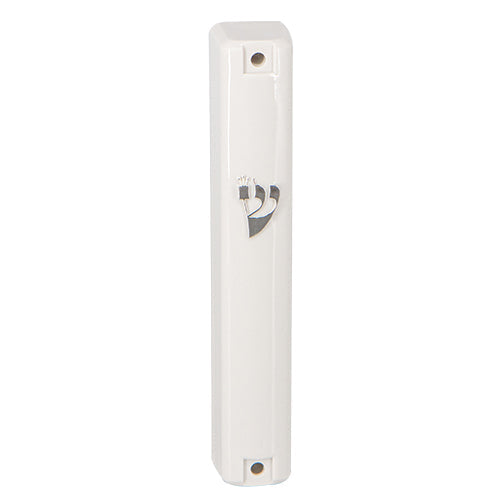 Water Proof Mezuzah Holder - White [Silver ש]