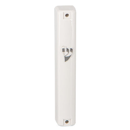 Water Proof Mezuzah Holder - White [Silver ש]