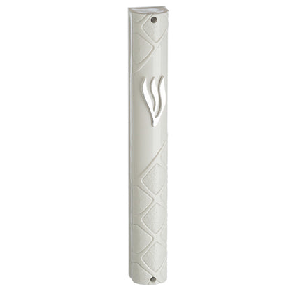 Water Proof Mezuzah Holder 12cm - White [Quilted Look]