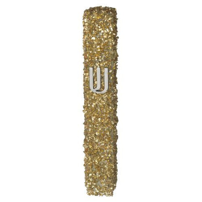 Glass Mezuzah Holder W/Stones 15cm - Gold