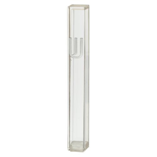 W.P. Mezuzah Holder 15cm - Clear - Square [Frosted ש]
