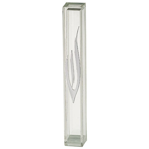 Water Proof Mezuzah Holder - Square 12cm - Clear [Big ש]