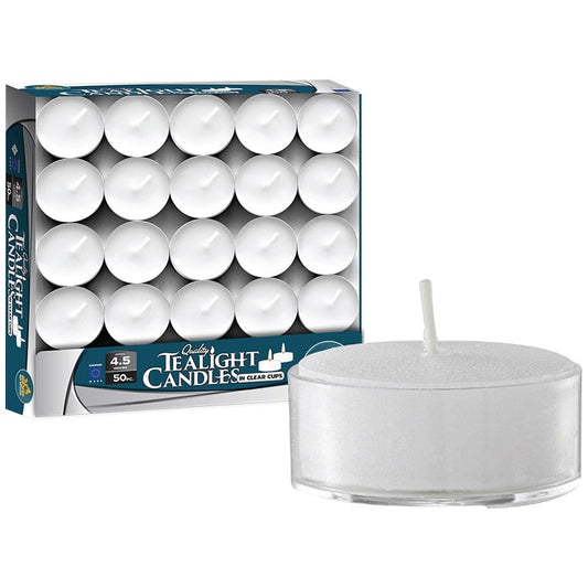 Tealight in Clear cups 50pk. 4.5 H