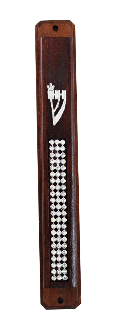 Dark Wood Mezuzah Holder 15cm [Crystals] N/A