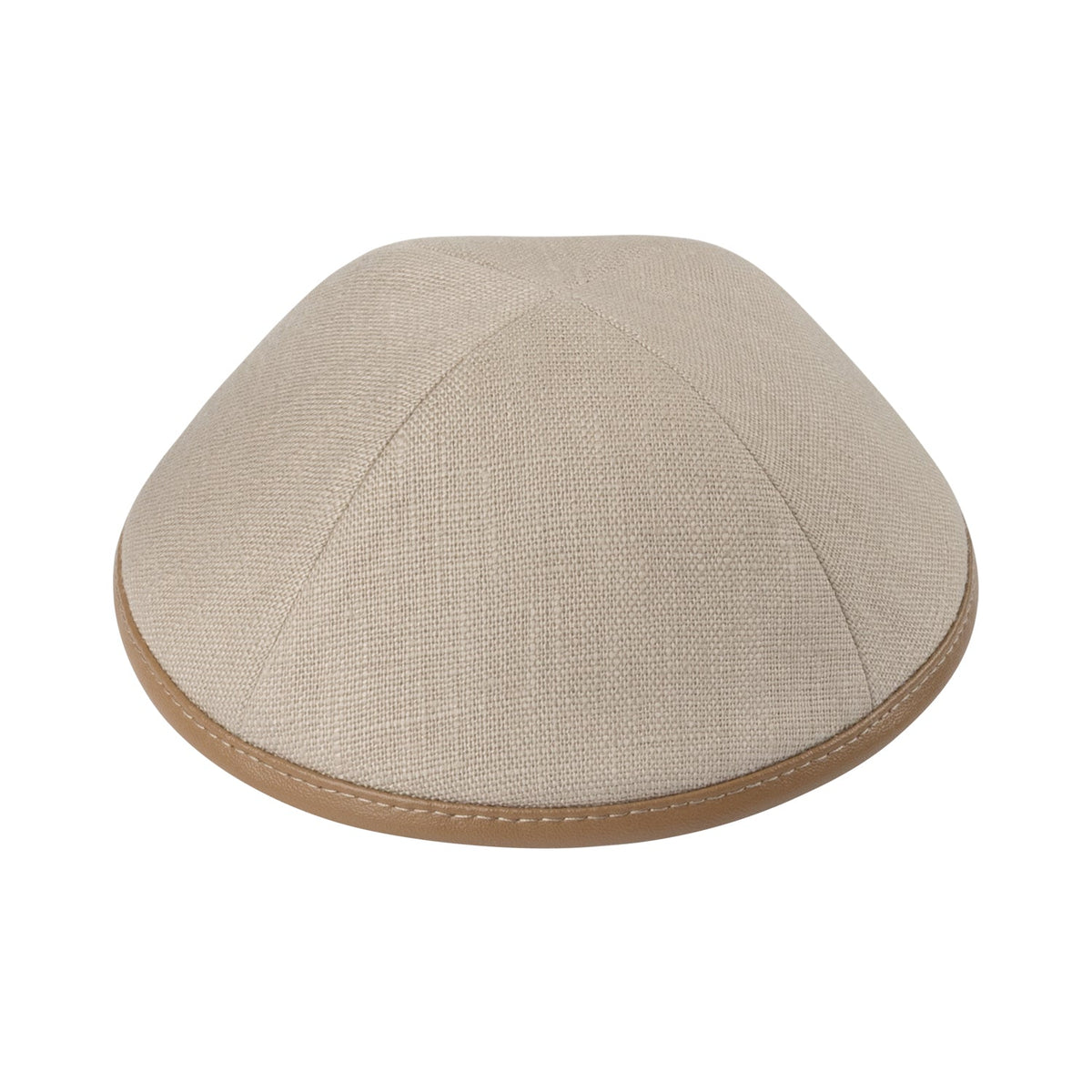 iKippah Light Taupe Linen W/ Pecan Leather Rim