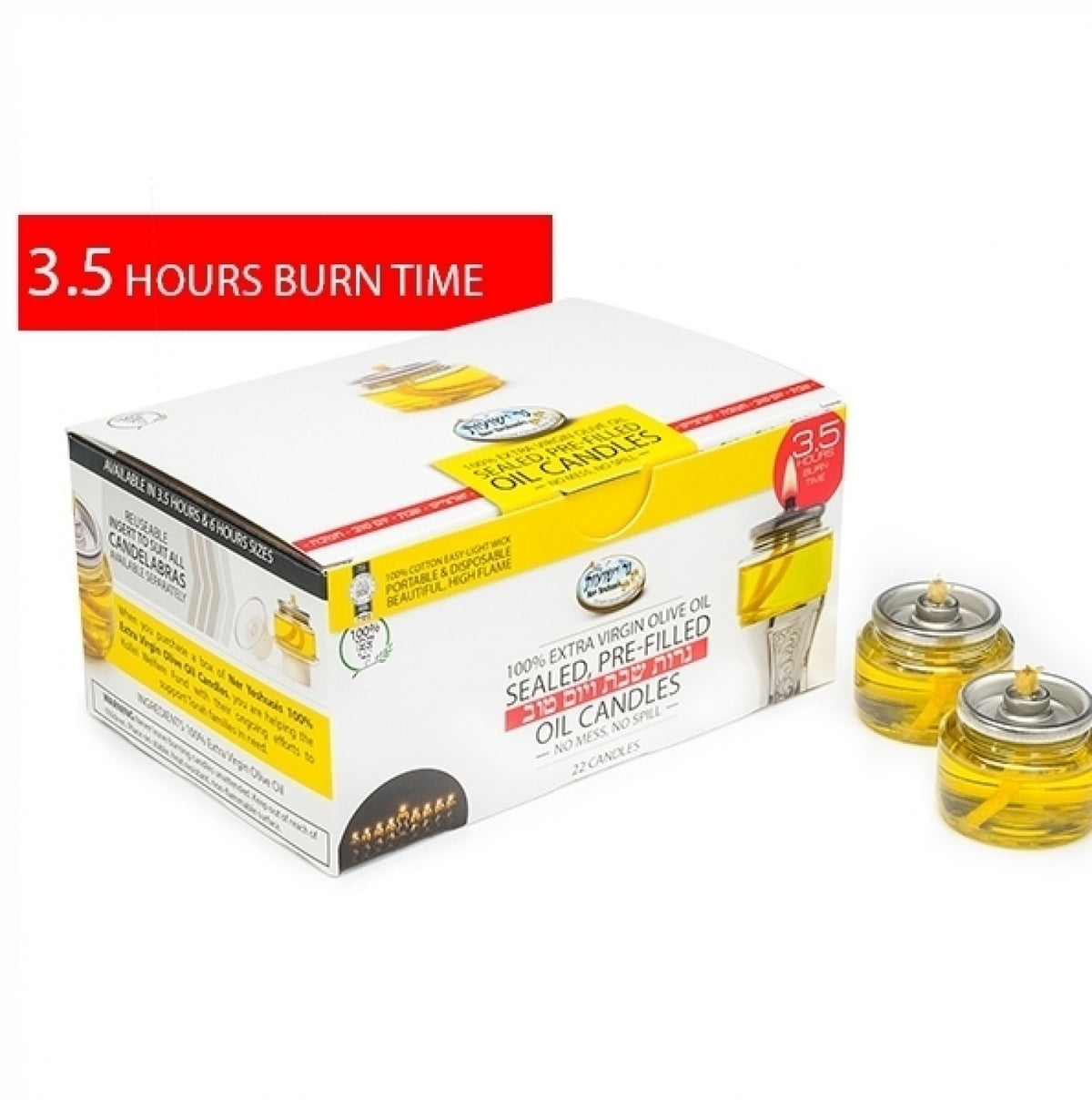 Ner Yeshuos Pre-Filled Olive Oil 6 Hours 22pk.