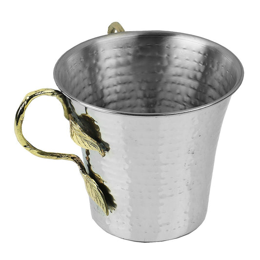 Washing Cup and Bowl Hammered Brass Leaf Handle Set