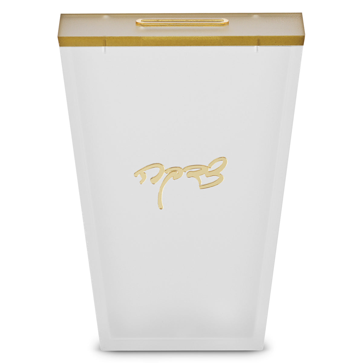 Lucite Frosted Tzedakah Box With Gold Rim [AM]