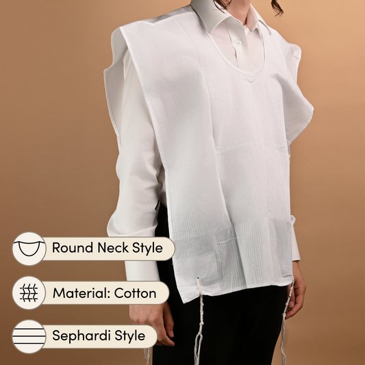 Keter 100% Cotton Tzitzis – Round Neck, 1 Hole, Sefard – Adult