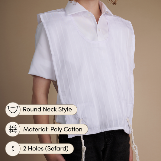 Keter Polycotton Tzitzis – Round Neck, 2 Hole, Ashkenaz – Kids