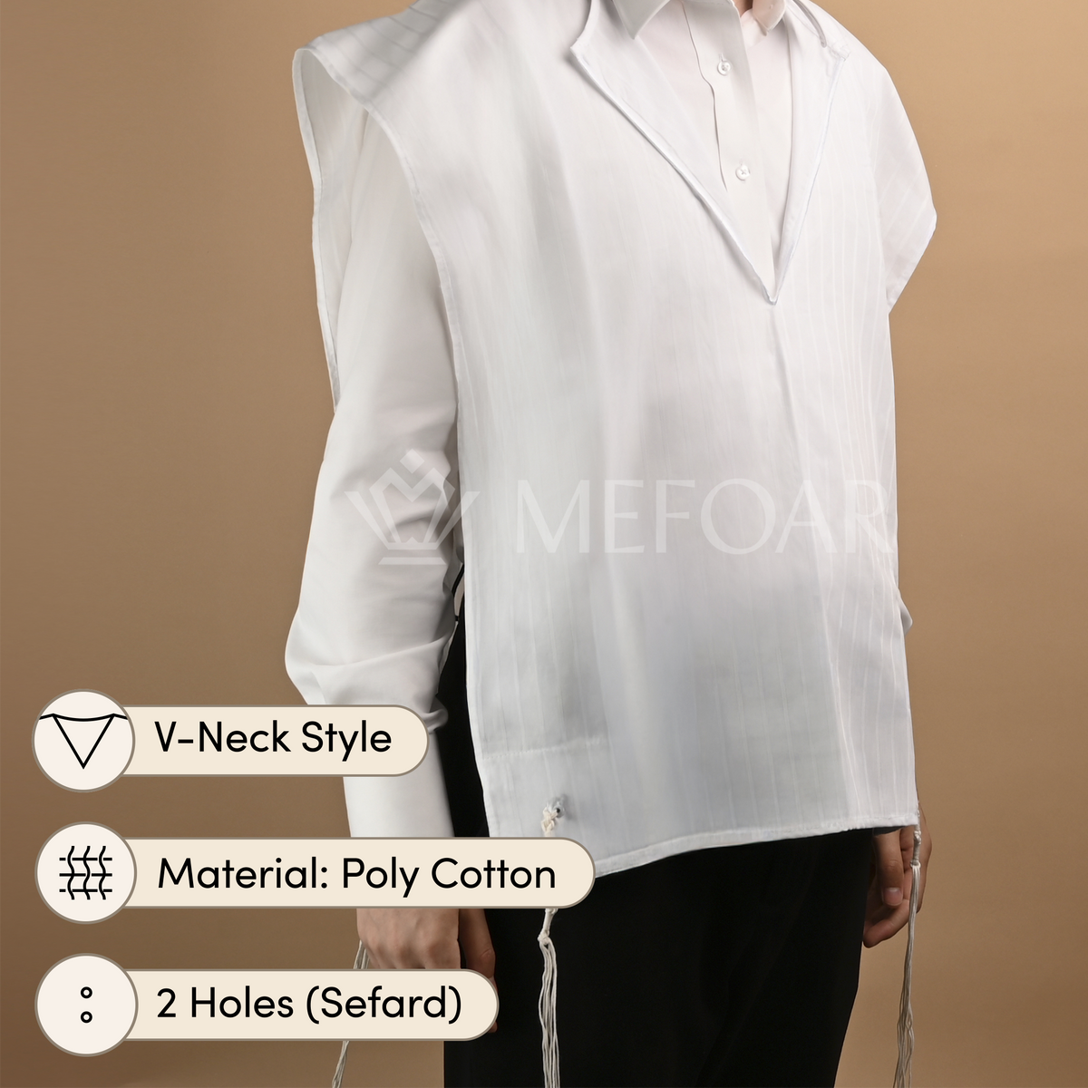 Tiferes Polycotton Tzitzis – V-Neck, 2 Hole, Ashkenaz – Adult