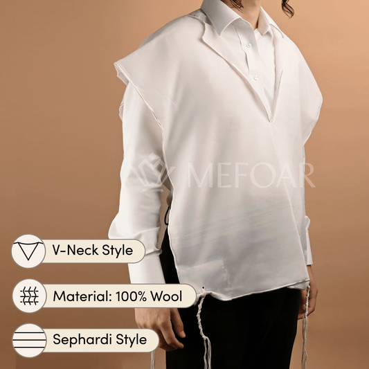 Keter Wool Tzitzis – V-Neck, 1 Hole, Sefard – Adult