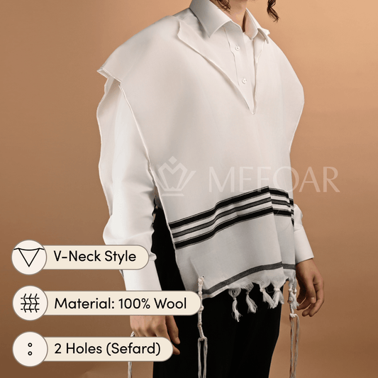 Keter Wool Tzitzis – Skver Round Neck, 2 Hole, Ashkenaz, With Fringes – Adult