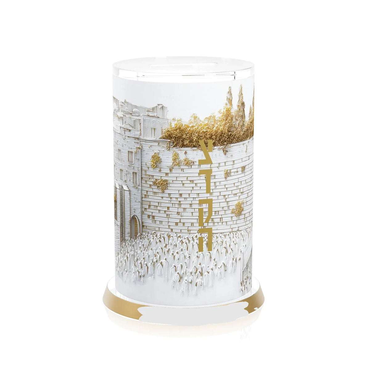 Lucite Tzedaka Box W/Leatherite - Elevated Stone [FT]