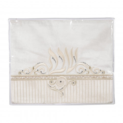 Challah Cover Brocade W/Crystals - White/Gold
