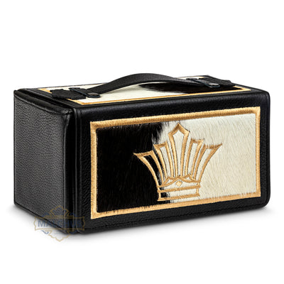 Leather Esrog Box - Black [B&W Fur]  #1821 [MCT]