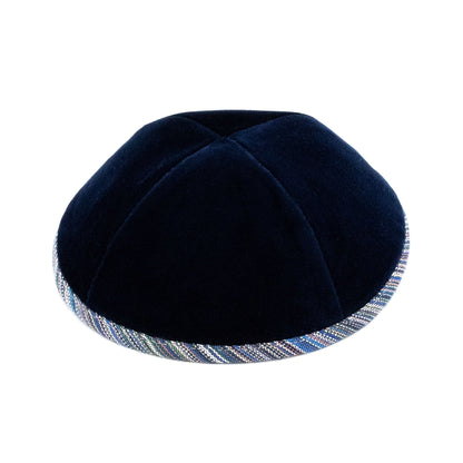 iKippah Navy Velvet W/ Striped Blue Rim