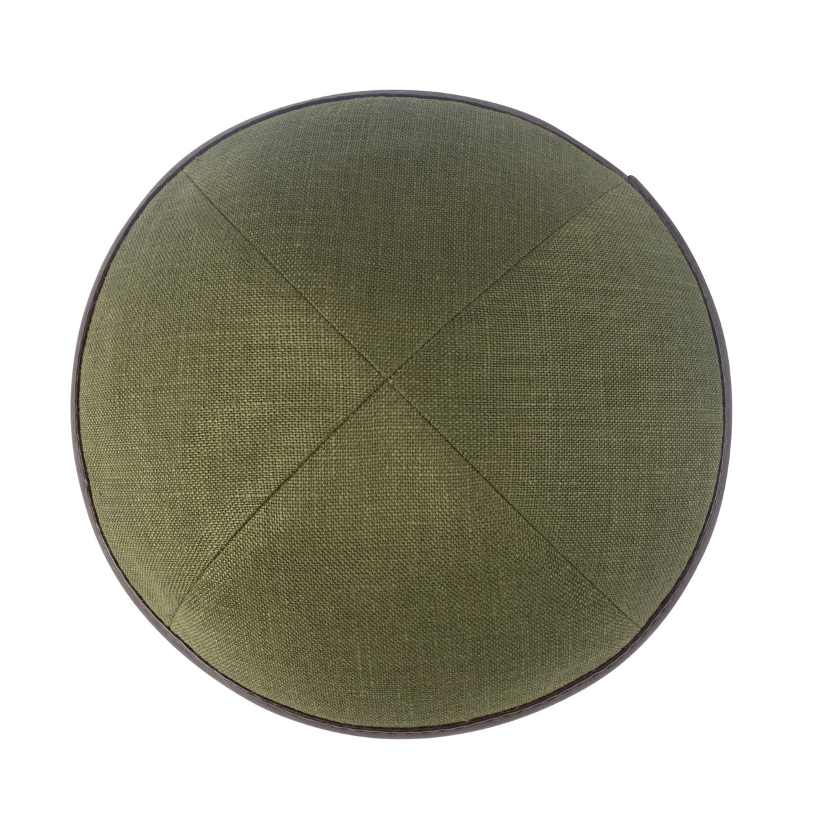 iKippah Olive Green Linen W/ Brown Leather Rim