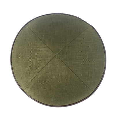 iKippah Olive Green Linen W/ Brown Leather Rim