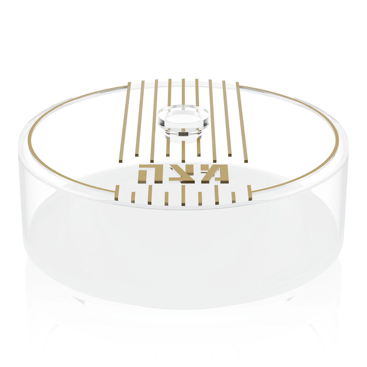 Lucite Round Matzah Box - Linear - Gold [FT]