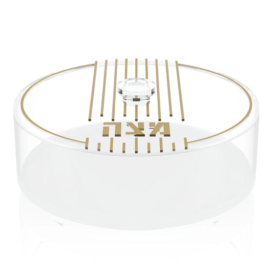 Lucite Round Matzah Box - Linear - Gold [FT]