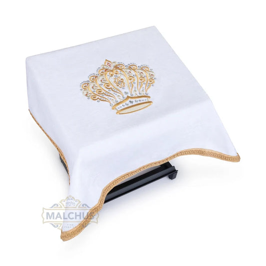 Housse ajustée pour Amoud [Shtender] - Velours/Couronne - Blanc [MCT]