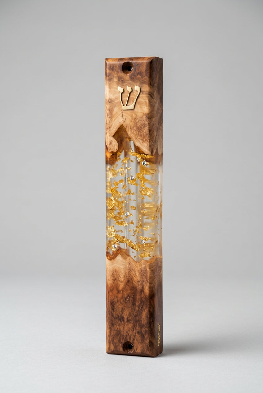 Mezuzah Holder - Red Mallee Burl From Australia W/ 24 k Gold Flakes - Medium