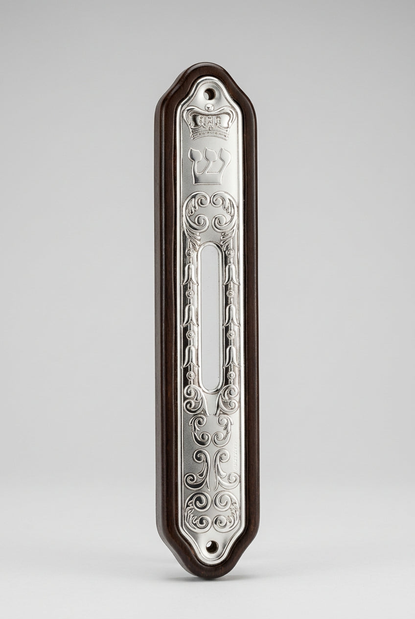 Wood & Silver Mezuzah Holder W/Window