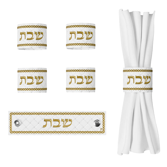 Woven Leather Napkin Rings - Shabbos - Gold [FT]