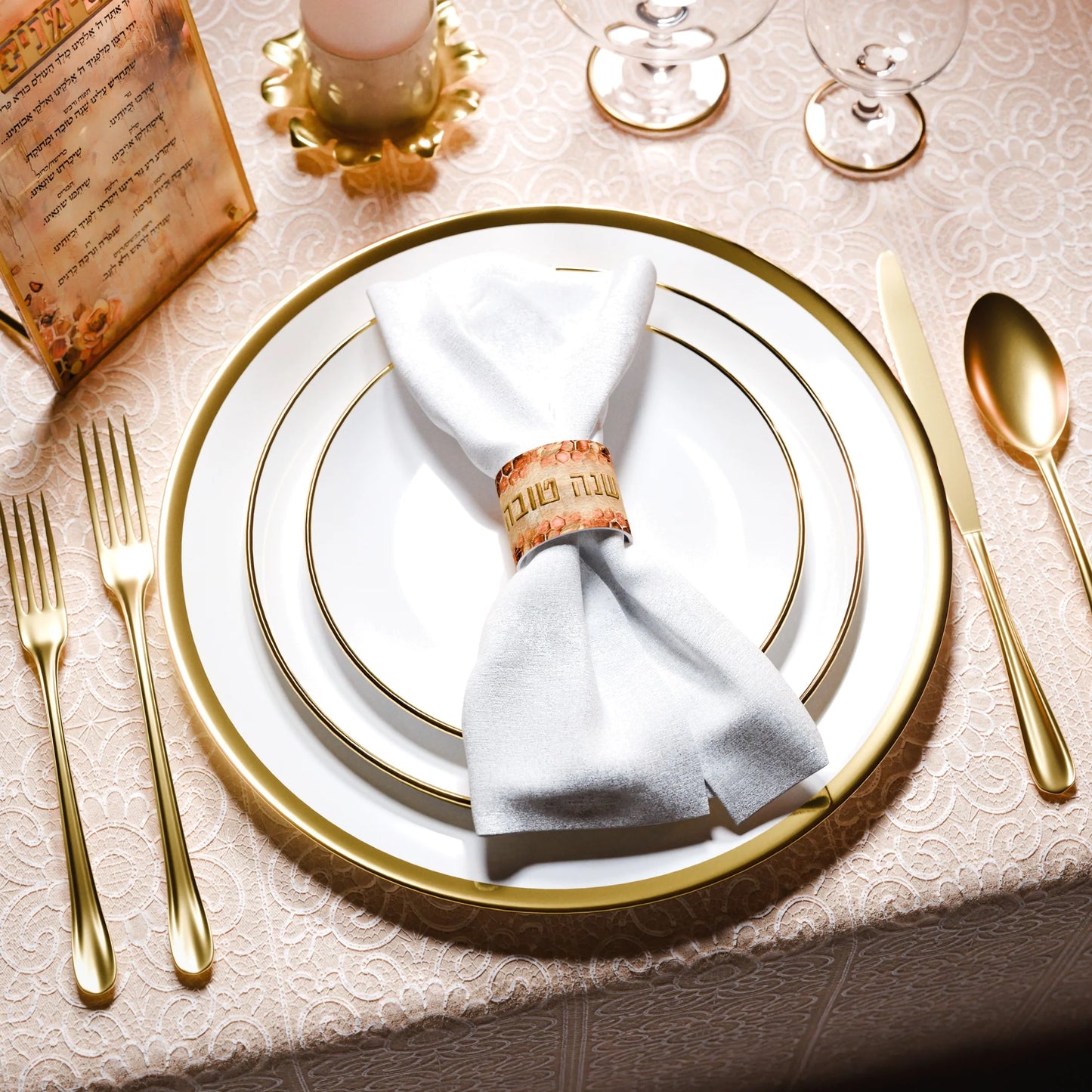Leather Napkin Rings - שנה טובה - Blush Nectar [FT]