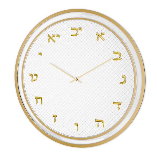Lucite W/Woven Leatherite Wall Clock - Gold [FT]